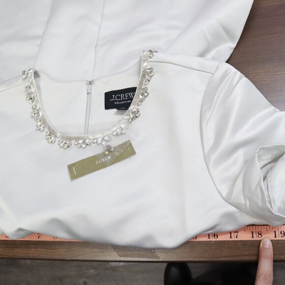 J. Crew Embellished Satin Dress Women 6 White Rich Auntie Core Event Holiday NWT - Picture 14 of 16